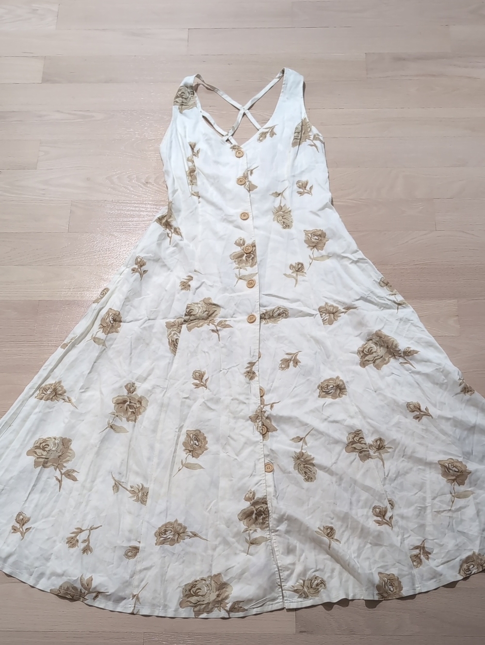 Together White Floral Button Front Dress, Criss Cross Backless Detail, W/Pockets
